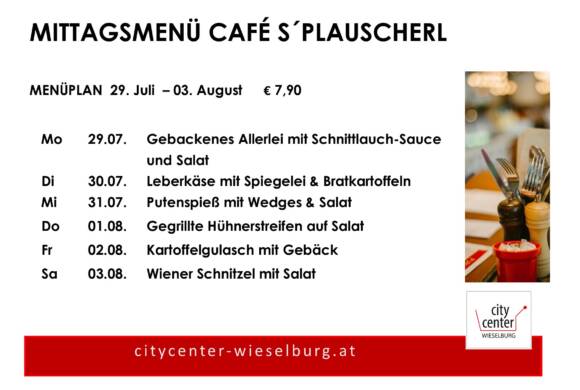 Menüplan Café s`Plauscherl