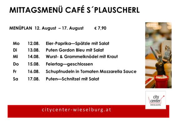 Menüplan Café s`Plauscherl