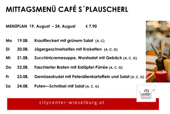 Menüplan Café s`Plauscherl