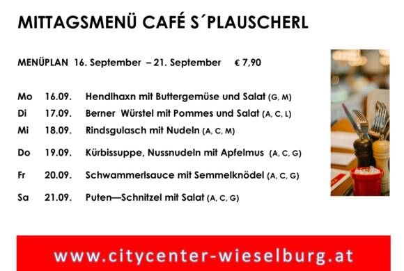 Menüplan Café s`Plauscherl