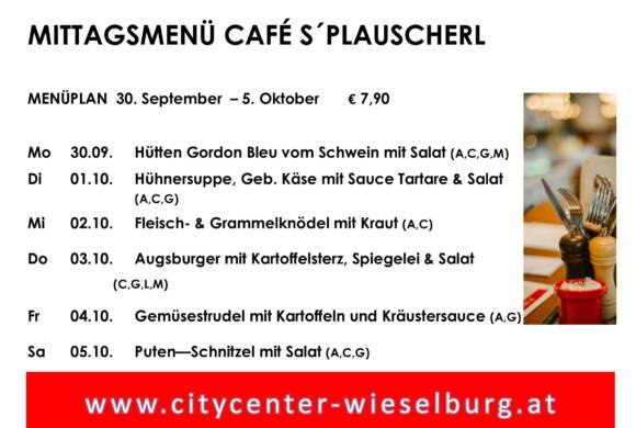 Menüplan Café s`Plauscherl