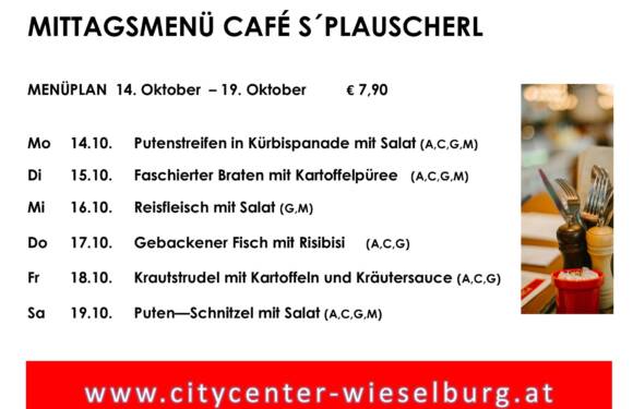 Menüplan Café s`Plauscherl