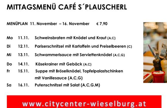 Menüplan Café s`Plauscherl