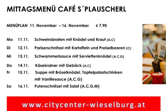 Menüplan Café s`Plauscherl