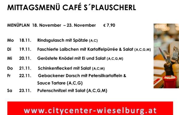 Menüplan Café s`Plauscherl