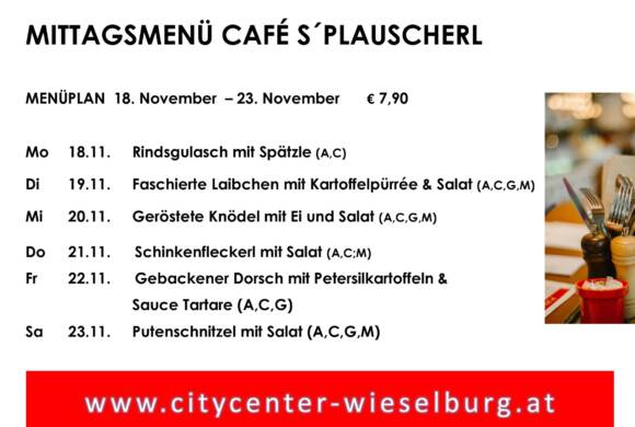 Menüplan Café s`Plauscherl