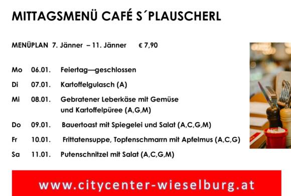 Menüplan Café s`Plauscherl