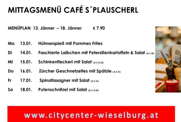 Menüplan Café s`Plauscherl